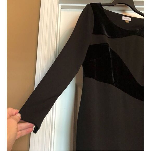 CALVIN KLEIN - NWOT - L Sz 14 Long Sleeve Solid Sheath Midi Dress/Velvet Detail - Picture 7 of 15